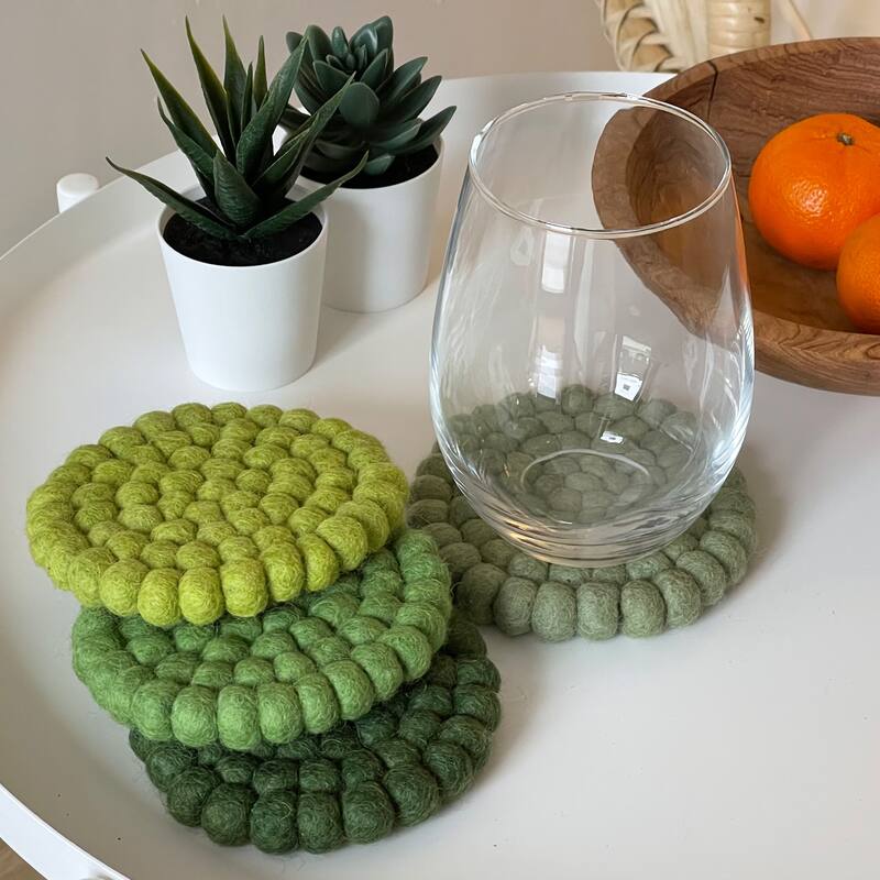 Rose Quartz Tonal Felt Ball Coasters, Set of 4