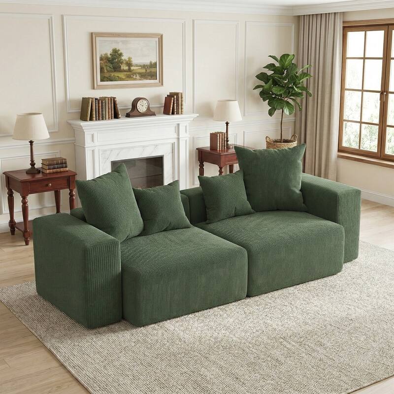 Oversized Corduroy Upholstery Modular Sofa No Assembly