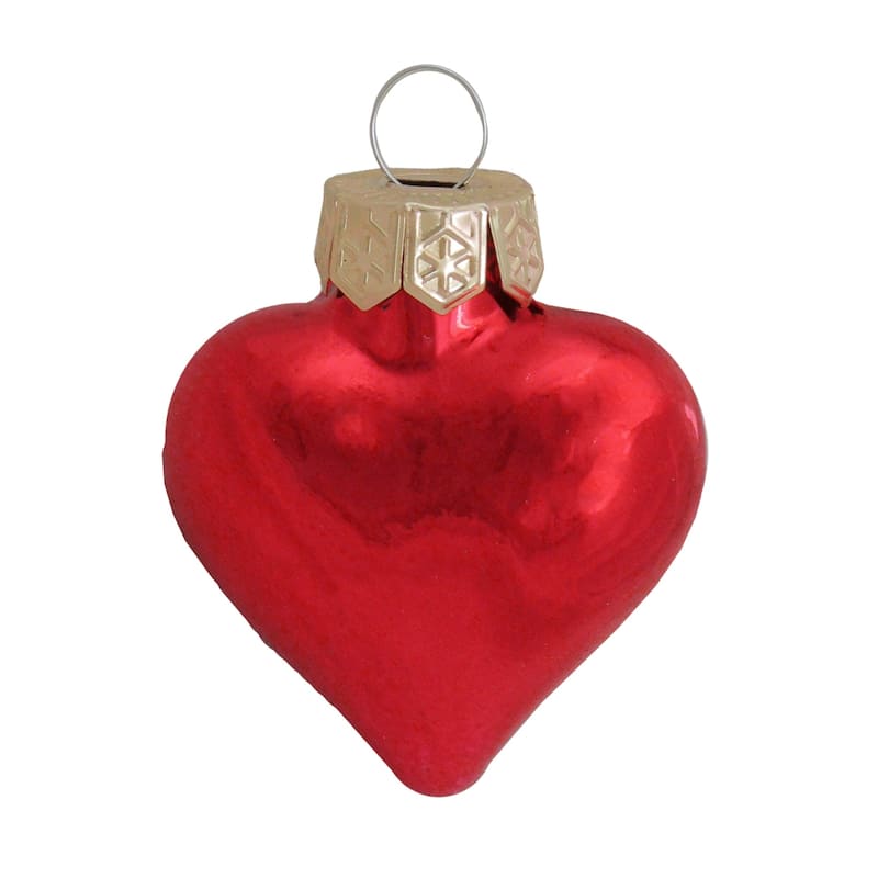 56ct Red Shiny Finish Glass Christmas Heart Ornaments - 1.75" (50mm)