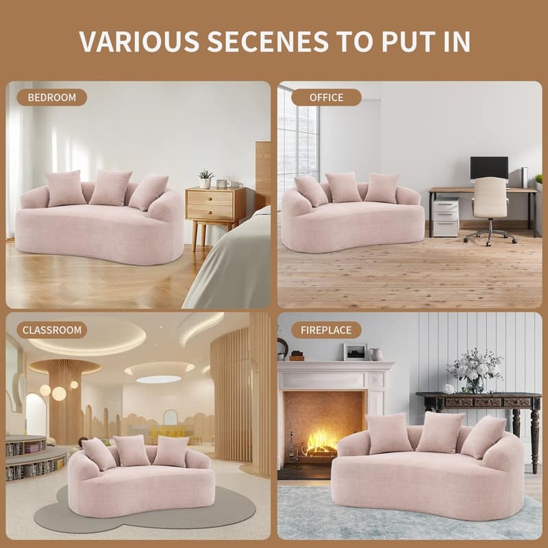 Curved Loveseat Full Compression Sponge Sofa, Chenille Fabric