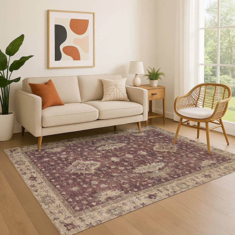 Premium Washable Super Soft Traditional Mayfield Rug - Burgundy - 5' x 7'6"