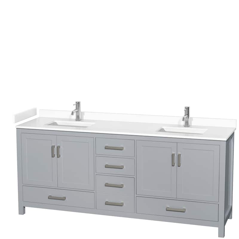 Sheffield Double Bathroom Vanity Set, Cultured Top, No Mirror - 80-Inch Double - Gray, White Cultured Marble Top, Chrome Trim