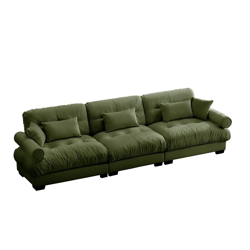 Extra Large 3-Seat Modern Sofa with Waist Pillows & Throw Pillows