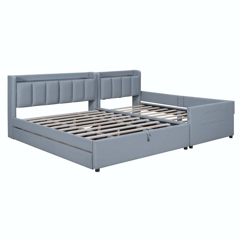Twin XL Size Upholstered Platform Bed with Hydraulic Storage System