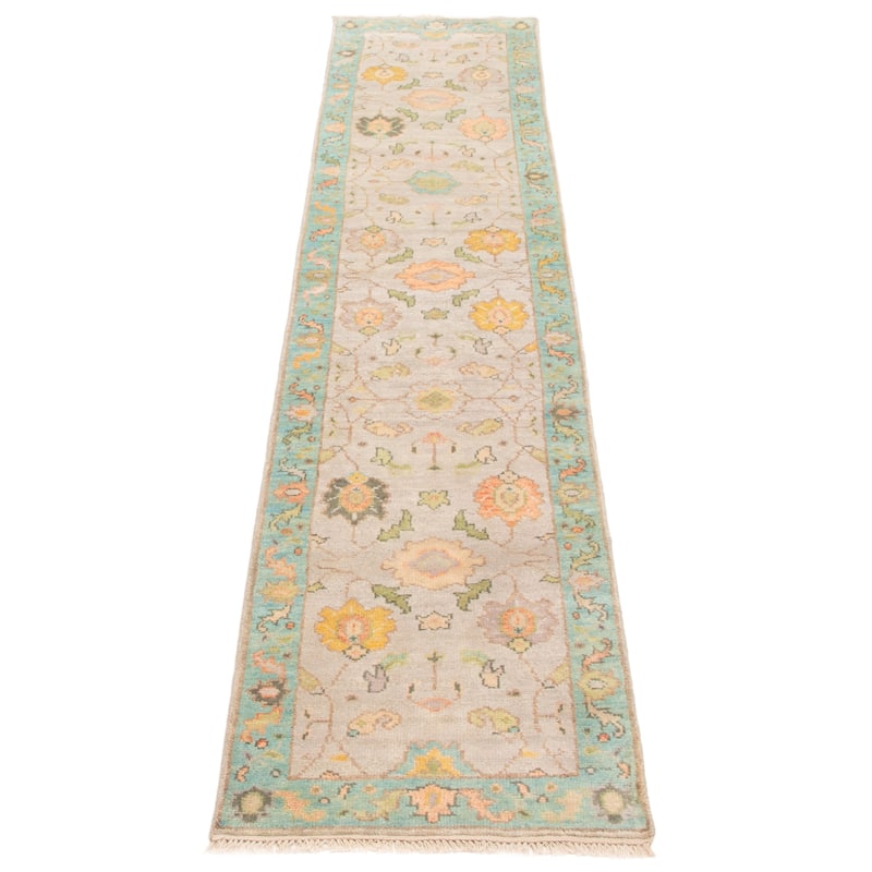 ECARPETGALLERY Hand-knotted Modern Oushak Light Grey Wool Rug - 2'5 x 11'11