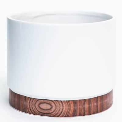 Matte White With Brown Woodgrain Effect Base Planter