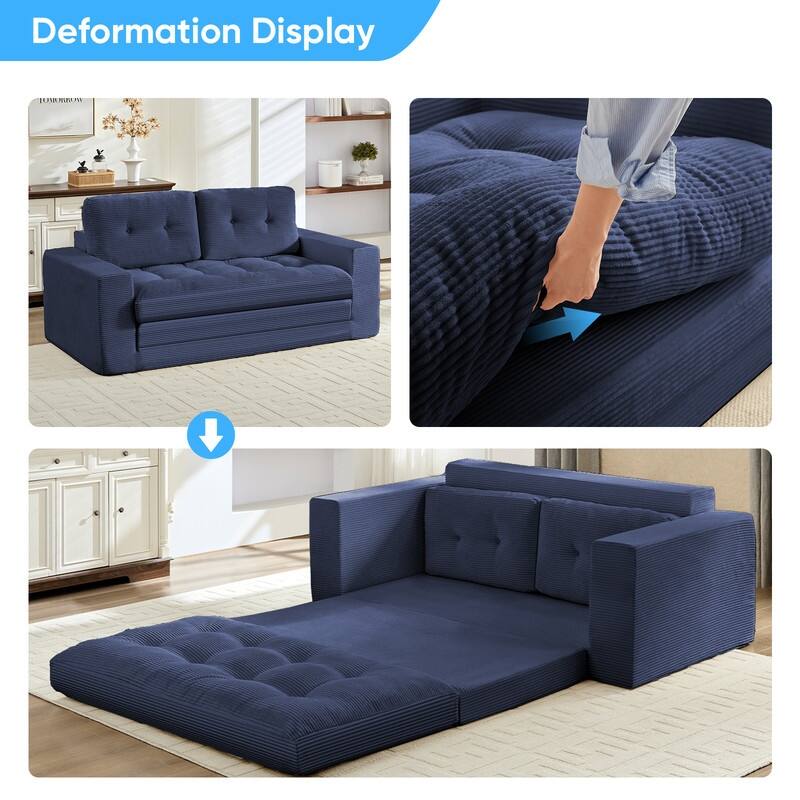 Mixoy 71'' 2-in-1 Convertible Futon Loveseat Sofa Bed,Corded Fabric Foldable Tufted Buttons 2-Seater Sleeper Sofa