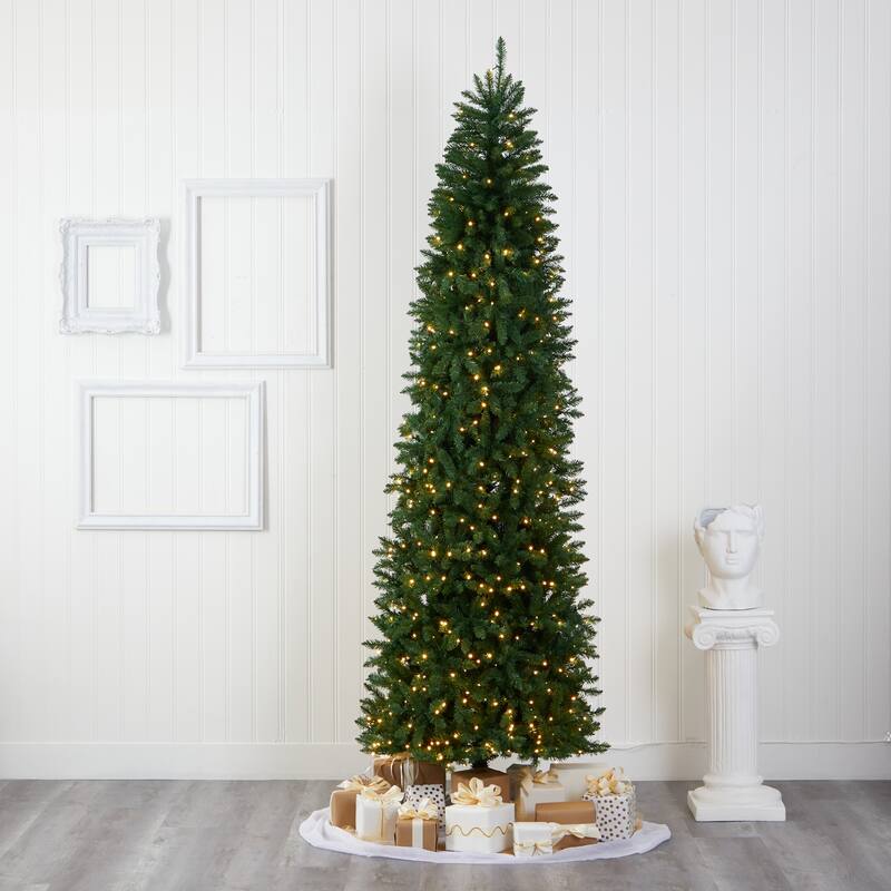9' Slim Green Mountain Pine Christmas Tree with 600 Clear LED Lights