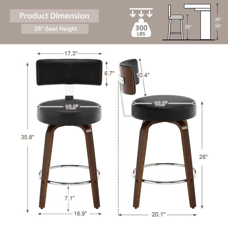 Faux Leather Upholstered Swivel Counter/ Bar Stools Set of 1/2/4