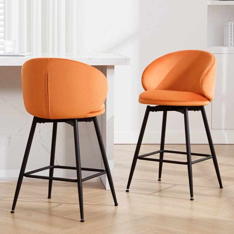26"/ 30" Upholstered Swivel Bar Stools Counter Height Barstool - Set of 2 - Orange - Counter Height
