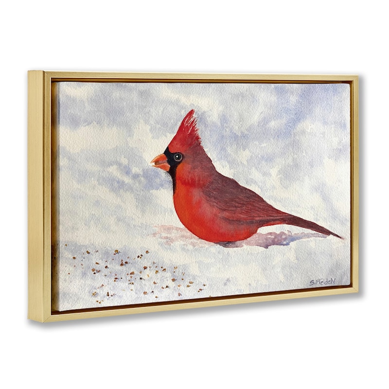 Stupell Red Cardinal in Snow Framed Floater Canvas Wall Art Design By Stephanie Fielden