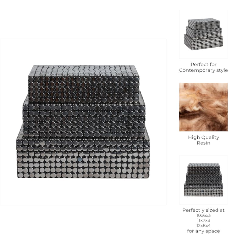 Resin Boxes Embossed Metallic Dot Texture (Set of 3) - 3/4" Black - 12" x 8" x 3.75"