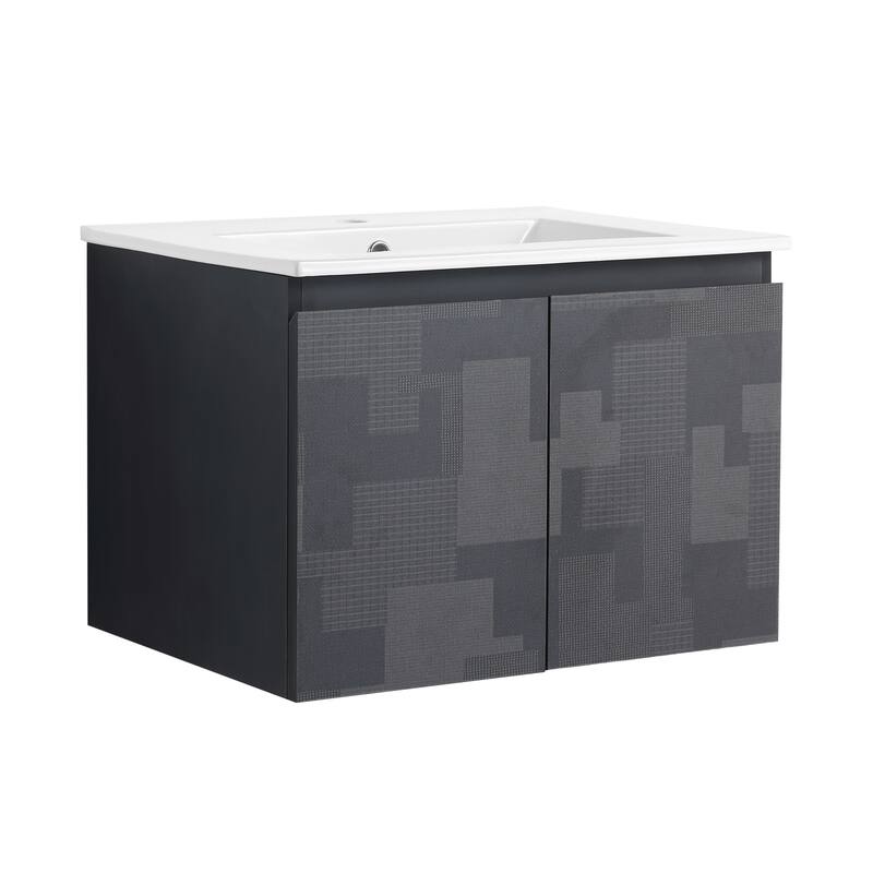 24" Floating Wall-Mounted Bathroom Vanity with Soft-Close Doors, Ceramic Sink, Eco-Friendly Plywood Base