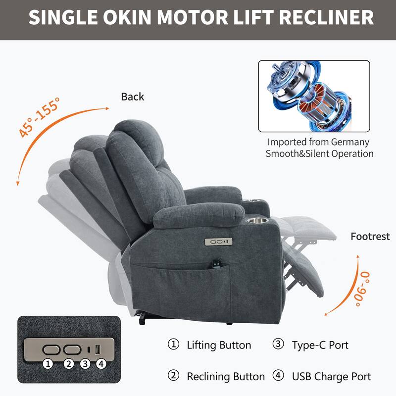 Power Lift Recliner Chair for Elderly Heated Vibration Massage, Lounge Sofa with USB Ports, Cup Holders & Side Pockets