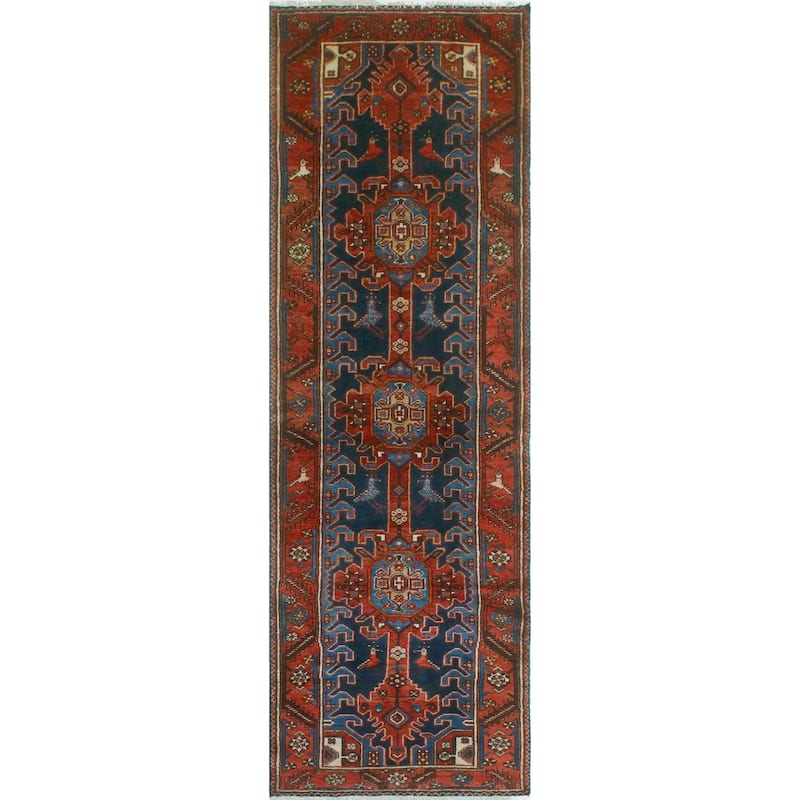 Fine Vintage Distressed Kizza Navy/Red Runner - 3'2" x 9'8"