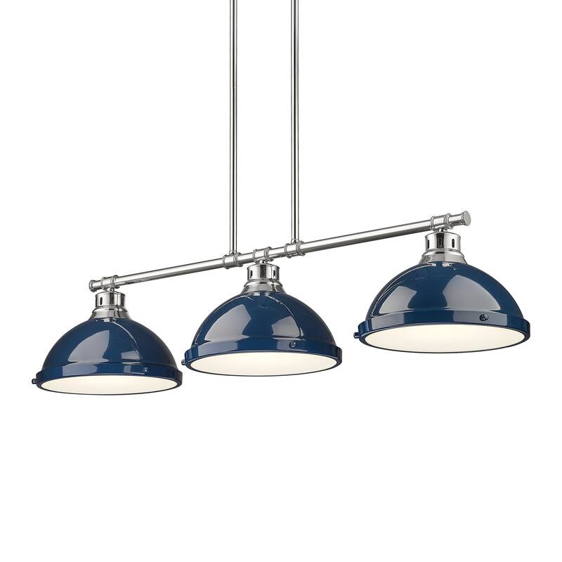 Yep by Golden Lighting Duncan 3-light Island Light in Chrome and Navy Blue shade