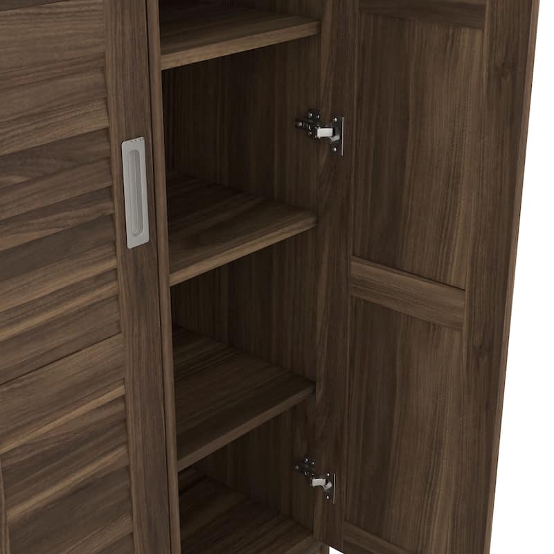 Tall Shutter Armoire Cabinet for Bedroom, Sliding Barn Door Wardrobe with Storage Shelves and Hanging Clothes Rod