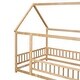 preview thumbnail 20 of 71, Floor Wooden Bed with House Roof and Fence Guardrails for Kids' Bedroom