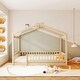 preview thumbnail 1 of 6, Natural Full Platform Floor Bed wSemi-enclosed House-shaped Frame, Fence Natural - Full