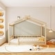 preview thumbnail 54 of 68, Wooden House Bed with Fence, Pine Wood Bed Frame with Roof and Safety Guardrail for Kids, Boys or Girls