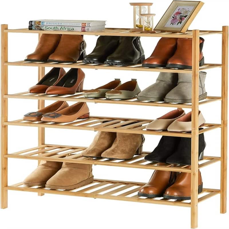 6-Tier Bamboo Shoe Rack - 11.02"D x 26.89"W x 36.54"H