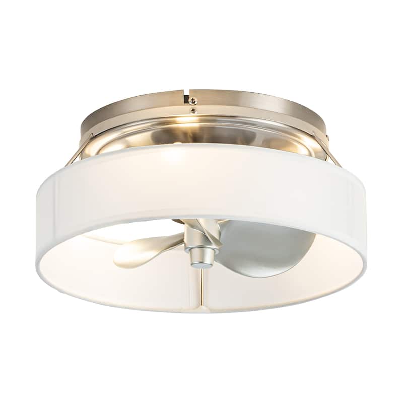 13-inch Brushed Nickel Fabric Caged Flush Mount Ceiling Fan with Light and Remote - Brushed Nickel
