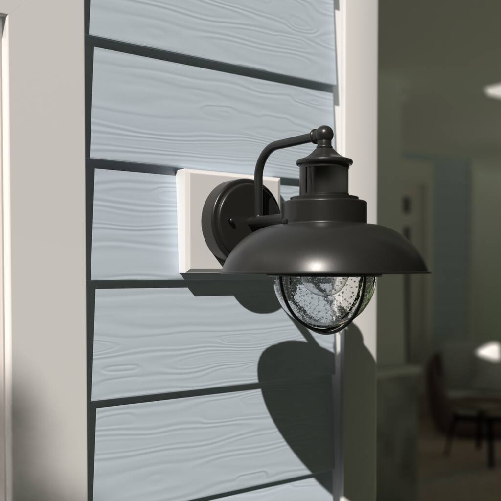 Harwich Black Motion Sensor Dusk to Dawn Coastal Outdoor Wall Light - 10-in W x 10-in H x 12-in D