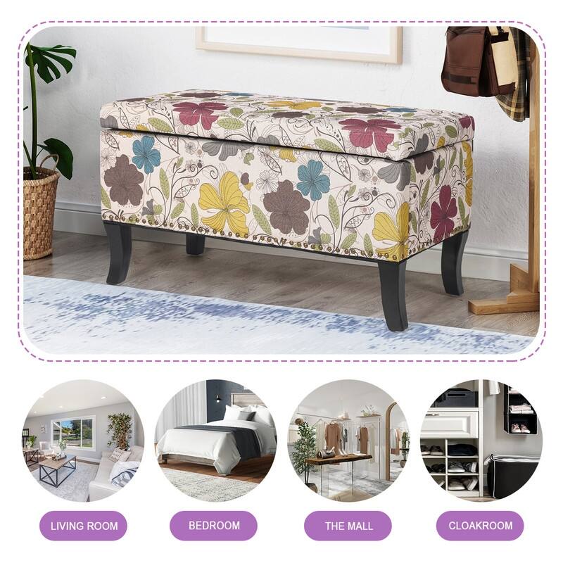 Adeco Storage Ottoman Rectangular Bench Fabric Assembly Required