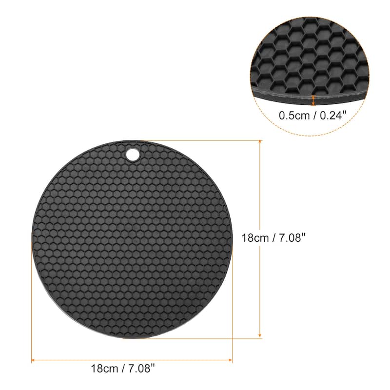 Silicone Trivet Mats 2pcs, Round Honeycomb Hot Pan Pads Hot Pot Holder - Black