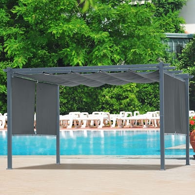 Aoodor 13 x 10 FT Outdoor Pergola with Retractable Shade Canopy, 4 Pieces Roller Shade Curtain