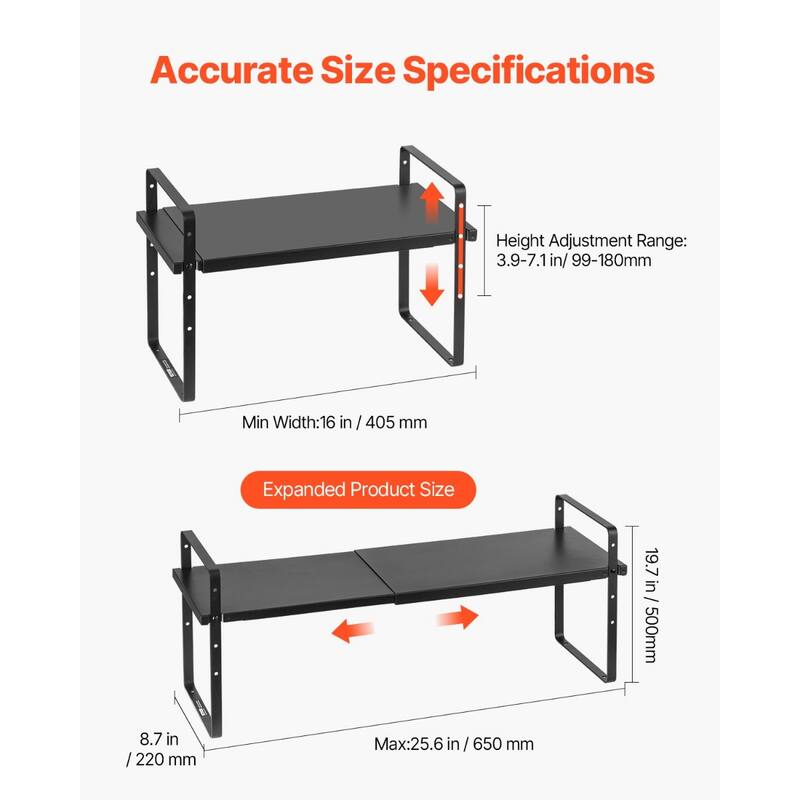 Adjustable Expandable 2-Tier Stackable Cabinet Organizer Shelf with Height Control - 25.6x8.7x19.7 inch