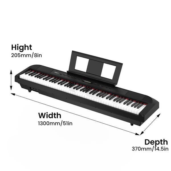 dimension image slide 1 of 2, Full Weighted Keyboard Piano 88 Keys With Built-In Speakers, Portable Power Supply
