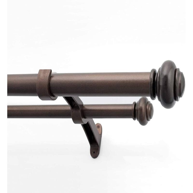 1 Inch Adjustable Double Curtain Rod for Windows & Doors Curtains with Endcap Round Finials & Brackets Set -By Deco Window - 52" to 144" - Brown