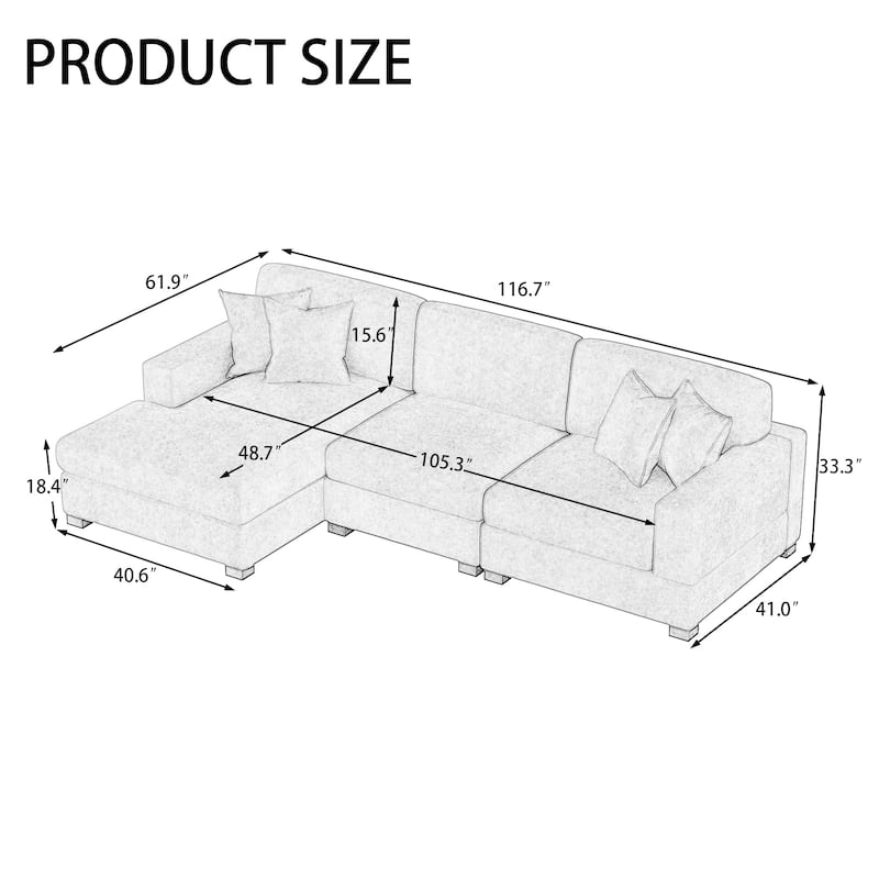 Modern Oversized Chenille Modular Sectional Sofa With Chaise