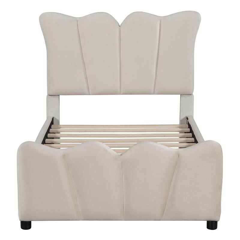 Luxurious Velvet Upholstered Platform Bed - Twin/Full Sizes with Stylish Headboard & Footboard, Sturdy Construction