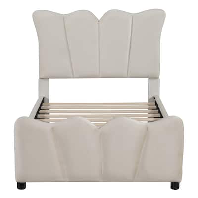 Velvet Upholstered Platform Bed with Unique Headboard and Footboard
