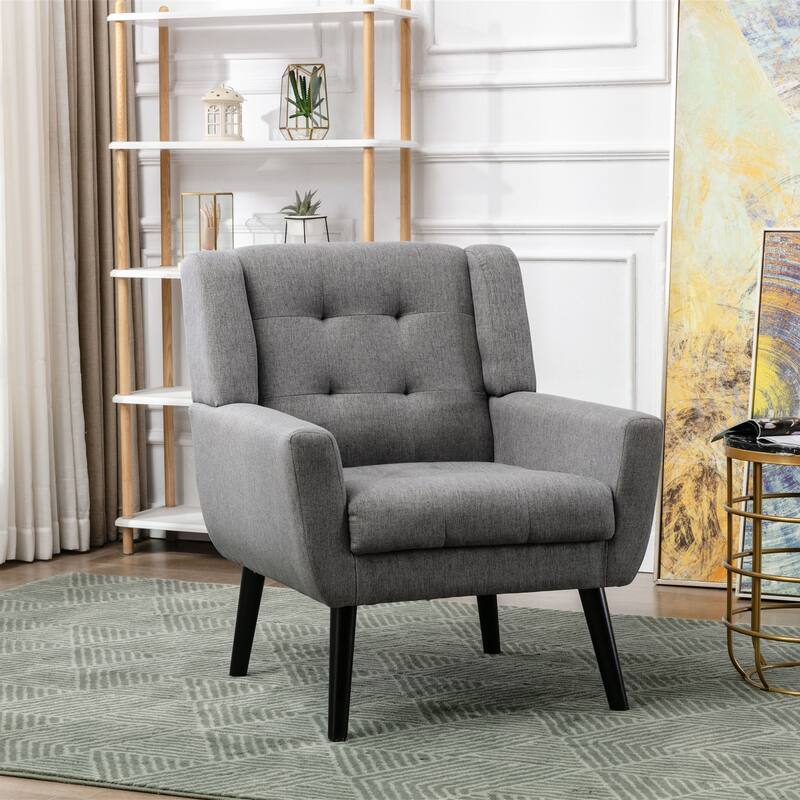 Stylish Upholstered Seating Armchair with Tapered Metal Legs, Light Gray Single Sofa Chair Accent Chair with Flared Armrests