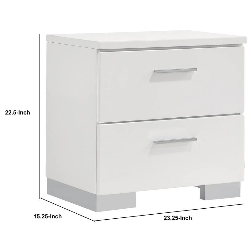 White/Chrome 2 Drawer 23.25 in. W Nightstand with Sturdy Hardware and Ample Storage