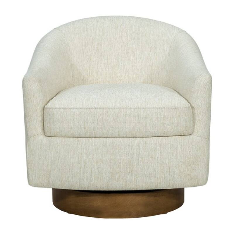 Roomfitters Modern Upholstered Swivel Barrel Chair, 360 Degree Rotating Lounge Seating with Solid Wood Base, Roomfitters, Cream