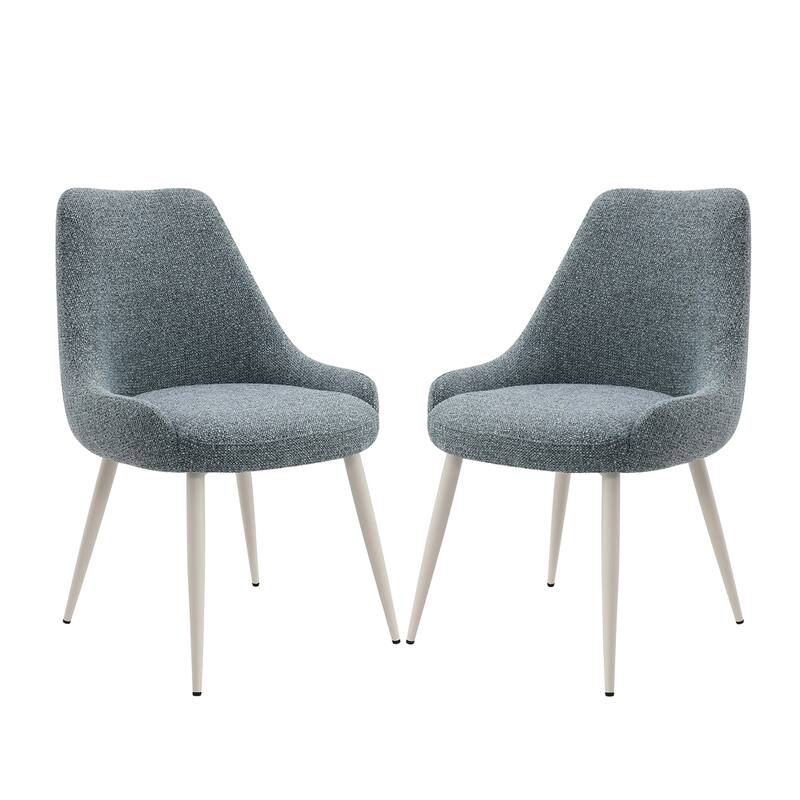 Set of 2 Boucle Upholstered Dining Side Chairs with Splayed Legs in Light Blue and White - Light Blue/White - Set of 2