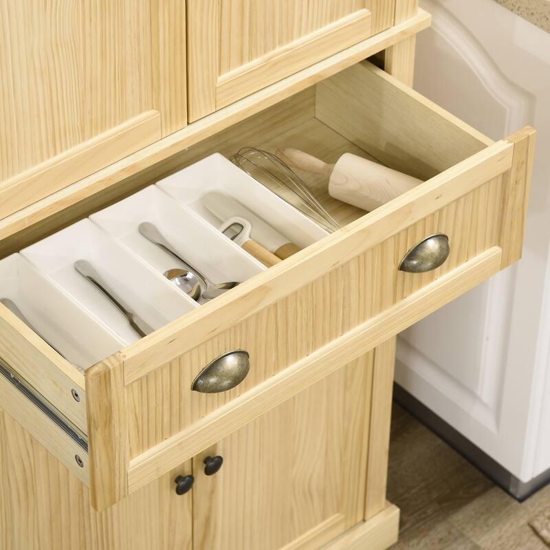 HOMCOM 72" Pinewood Large Kitchen Pantry Storage Cabinet, Freestanding Cabinet with Shelf Adjustability, Soft-Close Mechanism