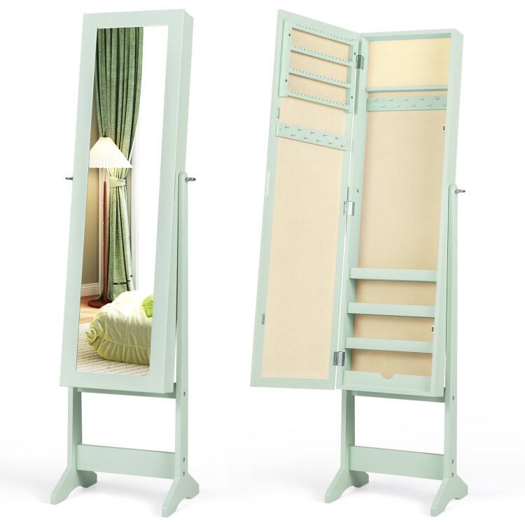Mirrored Standing Jewelry Cabinet Storage Box - 13" x 14.5" x 56" (L x W x H)