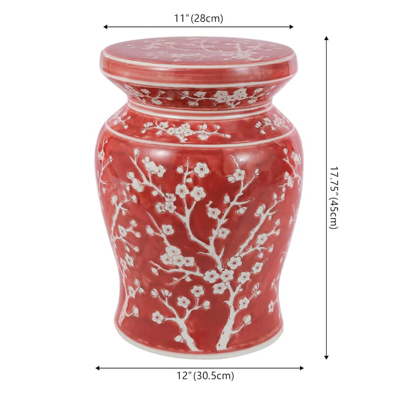 Cherry Blossom 17.7" Ceramic Garden Stool, Navy/White by JONATHAN Y