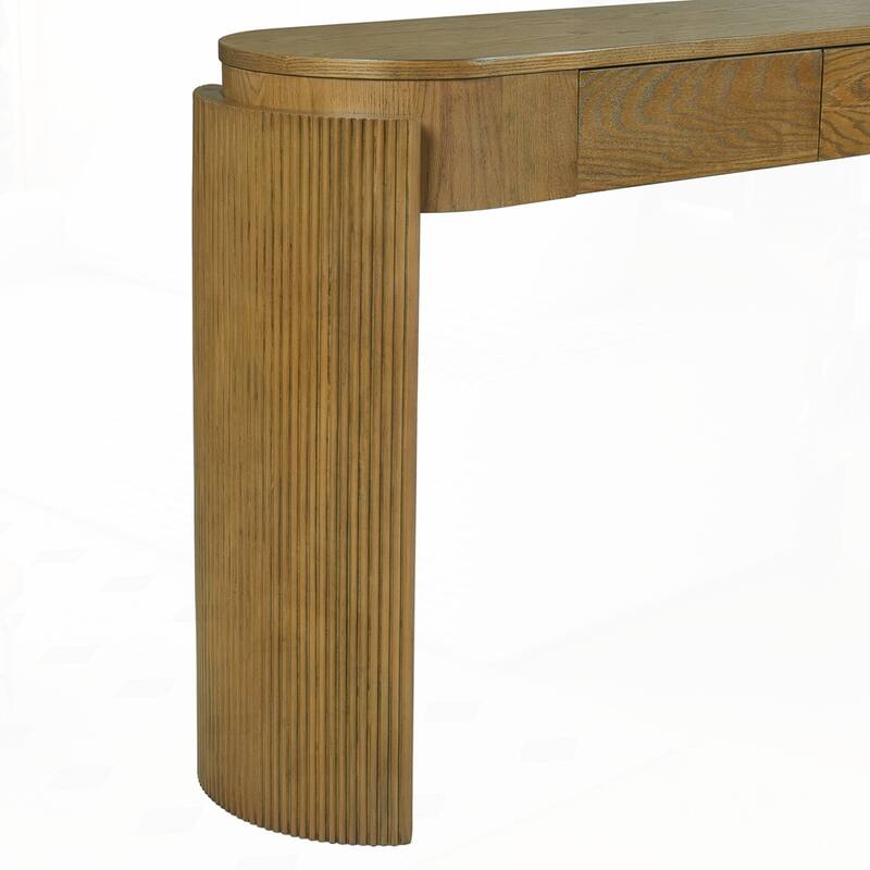 Oval Top and 2 Drawers Entryway Table with Natural Wood Grain Finish