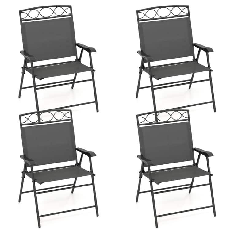 Folding Patio Folding Chairs Set of 4 with Metal Frame and Ergonomic Design - 25.5" x 24" x 36" (L x W x H) - Grey