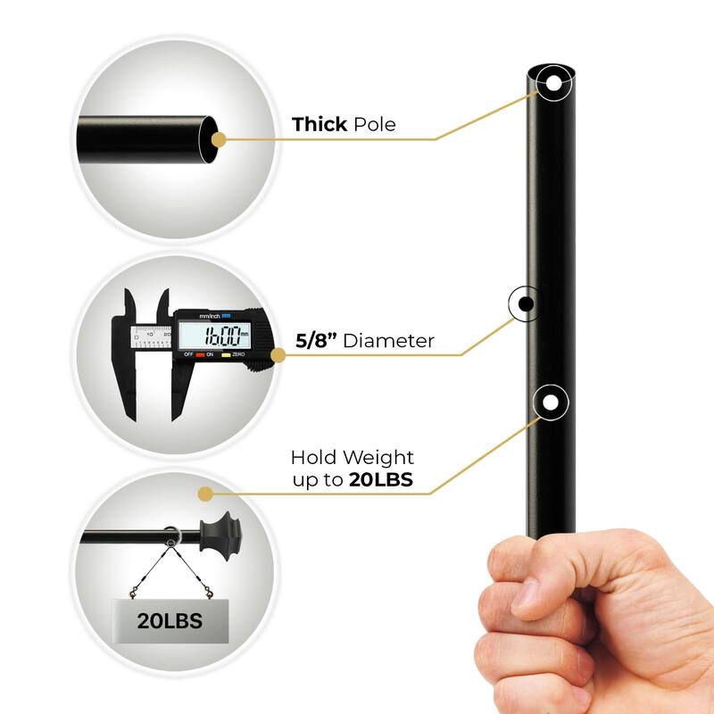 Deco Window 2 Pack Single Curtain Rod with Square Finials & Brackets Set - 28" to 48", 5/8 Inch Diameter, Black Matte