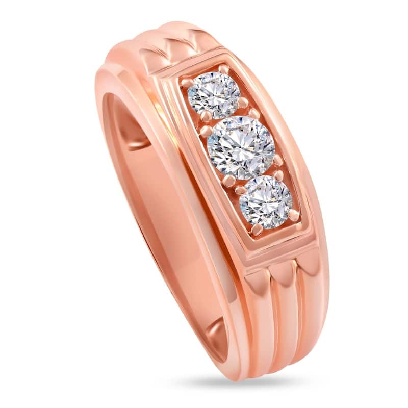 3/4Ct Men's 3 Stone Diamond Wedding Anniversary Ring in Gold Lab Grown