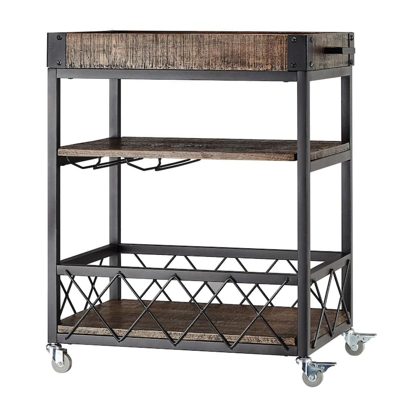 Myra Rustic Serving Cart with Wine Inserts and Removable Tray Top by iNSPIRE Q Classic