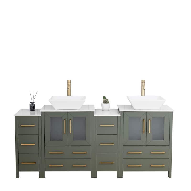 Vanity Art 72" Double Sink Bathroom Vanity Set with Engineered Marble Top and Free Mirror - 72 W X 18.5 D X 31.1 H