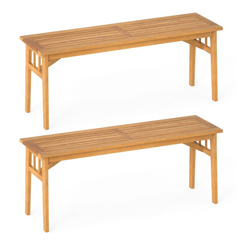 48" Natural Acacia Wood Bench Backless Wooden Seat for Home Outdoor or Garden Use - 48" x 14" x 18"